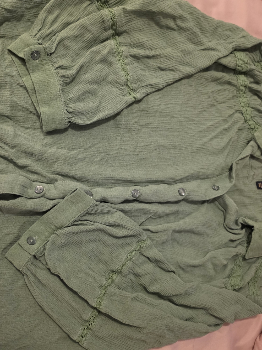 Adrienne Vittadini Sage Green Casual Button-Down Shirt